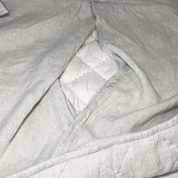 Pure Luxury 100% Linen Two Euro Shams Square Neutral Simple Coastal Stripes - Picture 9 of 15